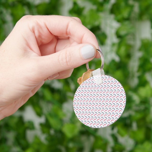 White Christmas Candy Cane Seamless Pattern Keychain (Hand)