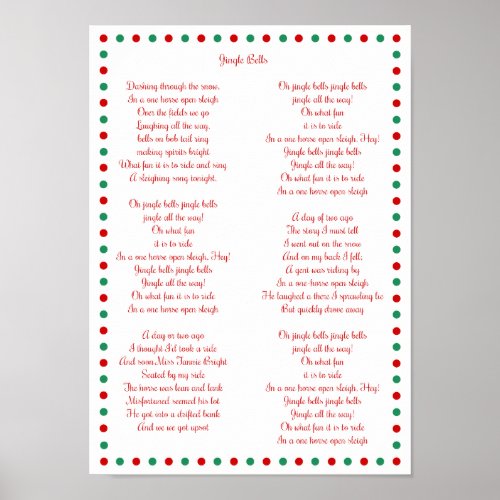 White Christmas Carol Jingle Bells Posters 10x14