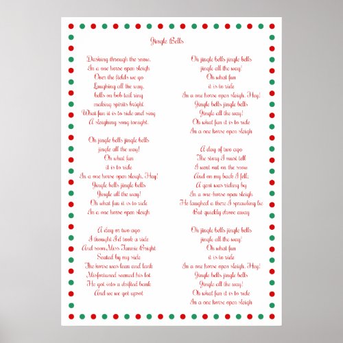 White Christmas Carol Jingle Bells Posters 20x28