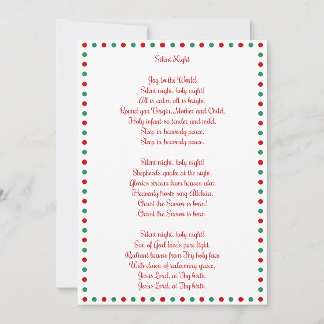 White Christmas Carol Silent Night Christmas Cards (Front)