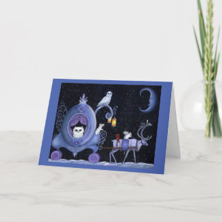 White Christmas Carriage Winter Snowy Owl Deer Card