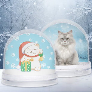 White Christmas Cat Custom Pet Photo Snow Globe