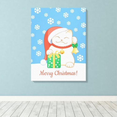 White Christmas Cat in a Red Hat Canvas Print