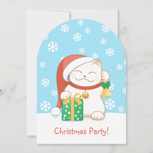 White Christmas Cat in a Red Hat Invitation (Front)