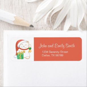 White Christmas Cat in a Red Hat Label