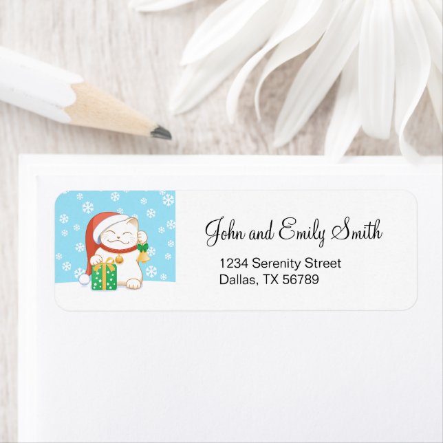 White Christmas Cat in a Red Hat Label (Insitu)