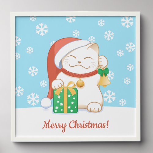 White Christmas Cat in a Red Hat Peel And Stick Photo Tile