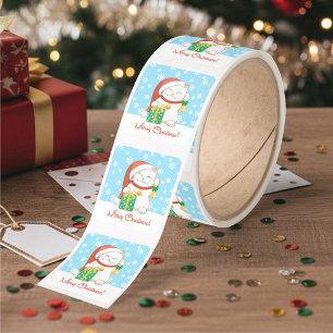 White Christmas Cat in a Red Hat Square Sticker