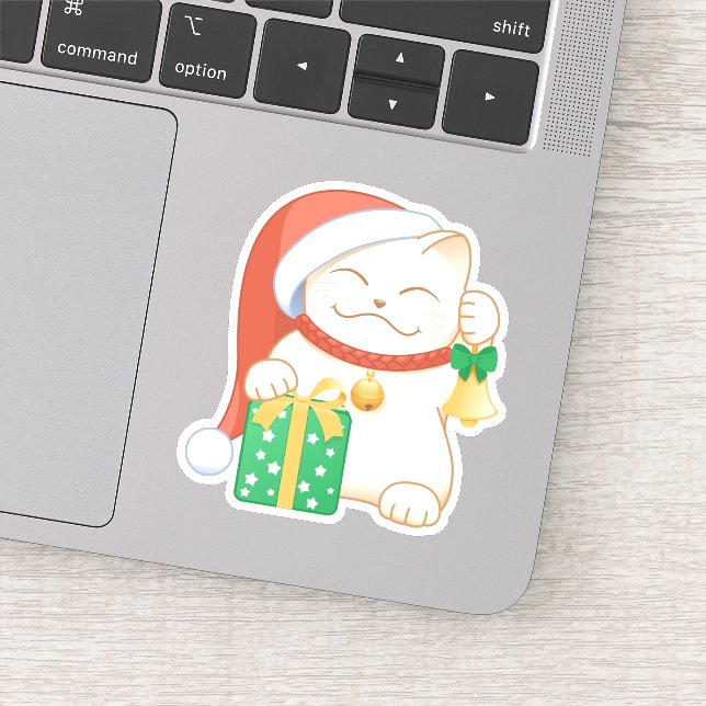 White Christmas Cat in a Red Hat Sticker (Detail)