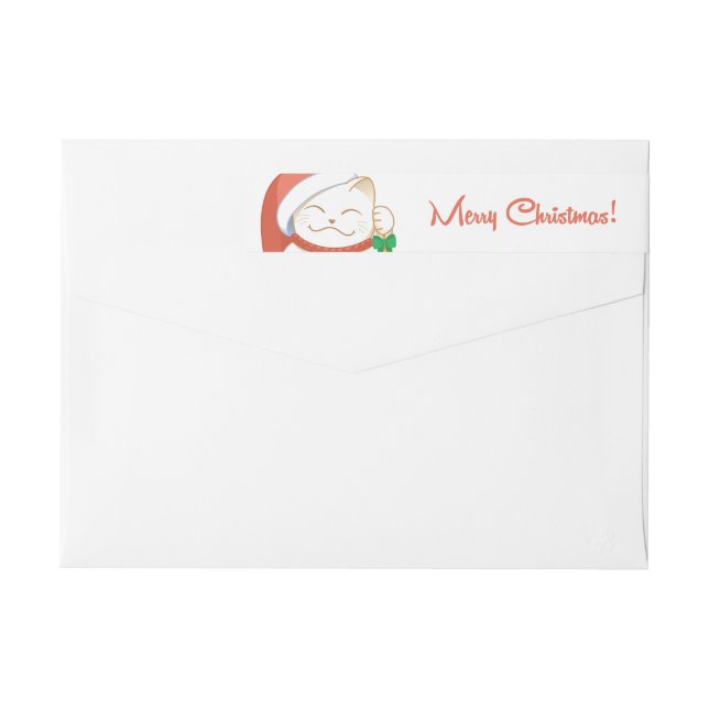 White Christmas Cat in a Red Hat Wrap Around Label (Back)