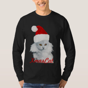 WHITE CHRISTMAS CAT WITH SANTA CLAUS HAT T-Shirt