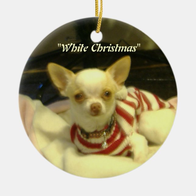 "White Christmas" Chihuahua Tree Ornament (Front)