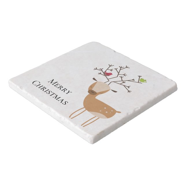 White Christmas Deer with Birds Trivet (Corner)