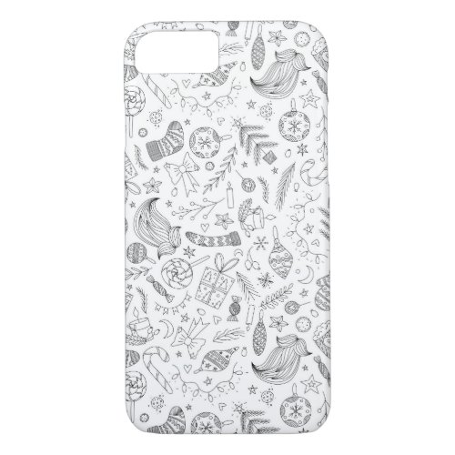 White Christmas Doodles iPhone 87 Case