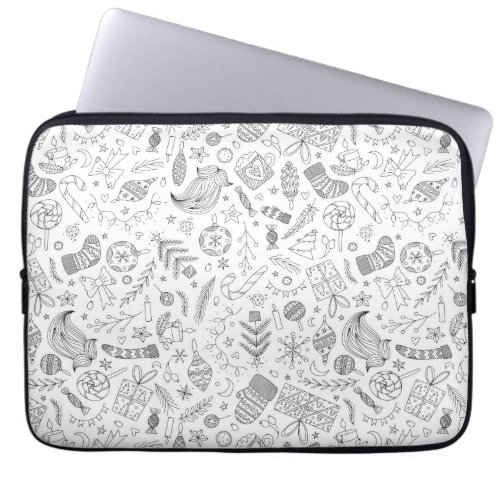 White Christmas Doodles Laptop Sleeve