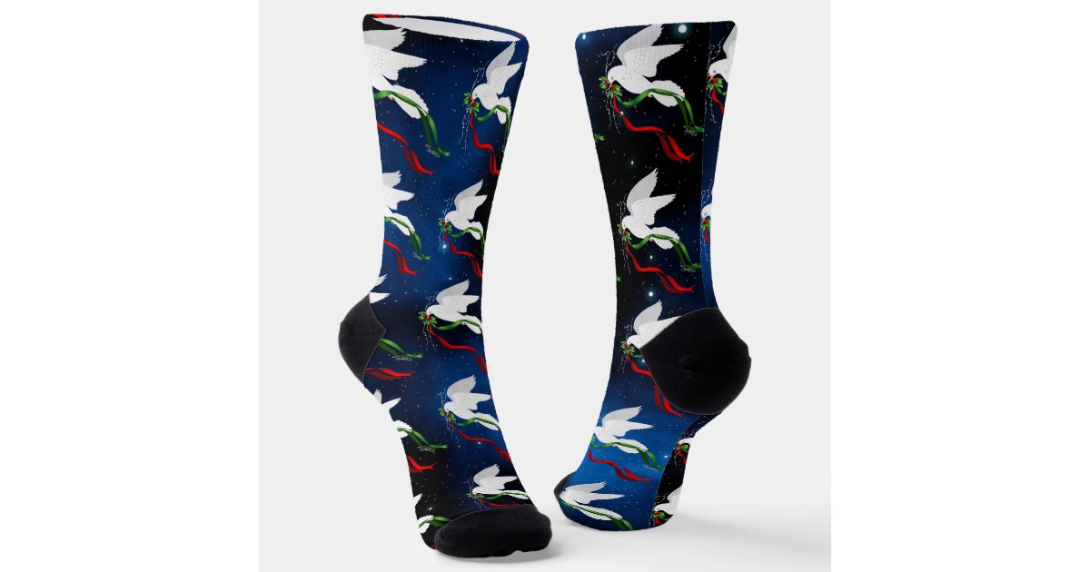 White Christmas Dove Crew Socks Zazzle