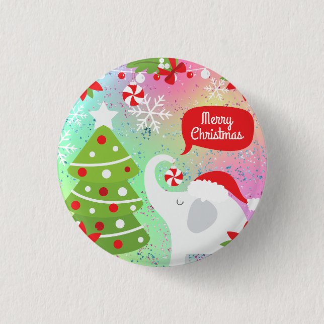 White Christmas Elephant  Button (Front)