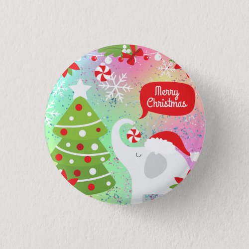 White Christmas Elephant  Button