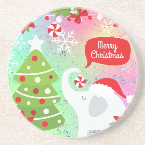 White Christmas Elephant  Coaster