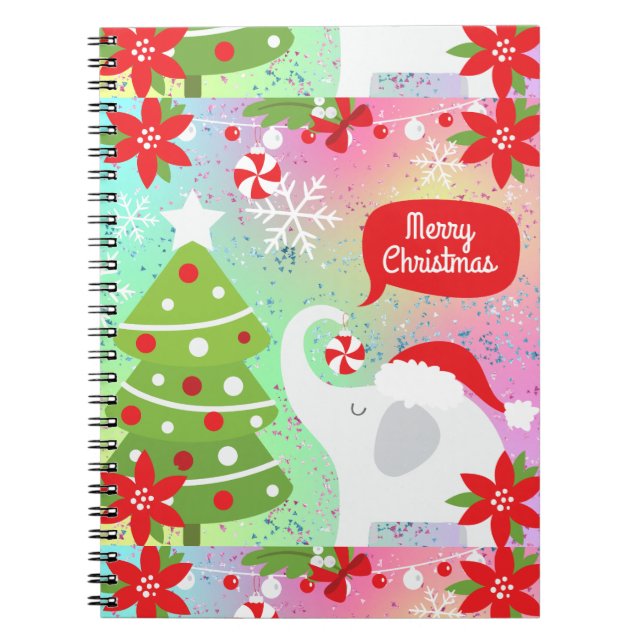 White Christmas Elephant  Notebook (Front)