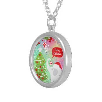 White Christmas Elephant  Silver Plated Necklace by facilitate at Zazzle