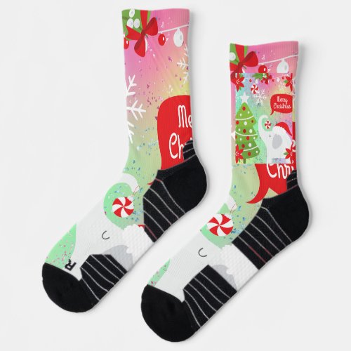 White Christmas Elephant Socks