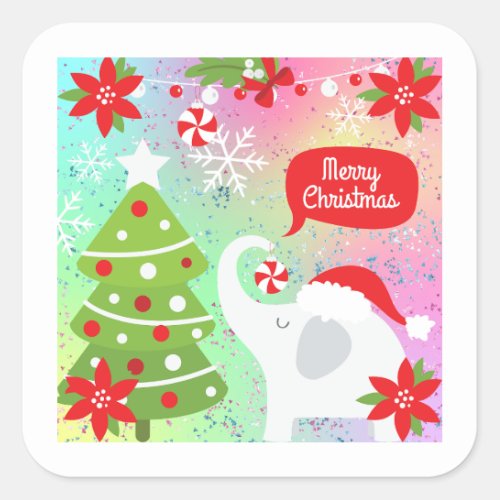 White Christmas Elephant Square Sticker