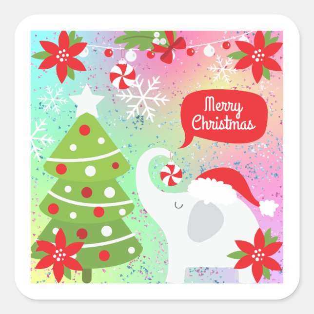 White Christmas Elephant Square Sticker (Front)