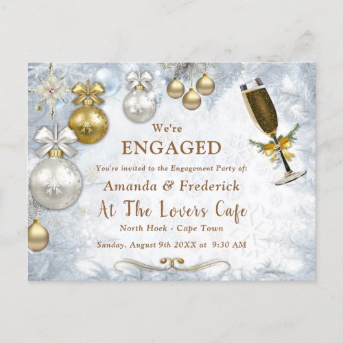 White Christmas  Engagement Invitation Postcard