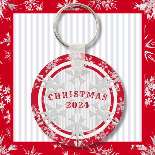 White Christmas Faded Stripe  Keychain