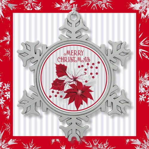 White Christmas Faded Stripe  Snowflake Pewter Christmas Ornament