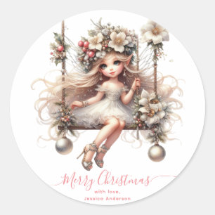 White Christmas Fairy  Classic Round Sticker