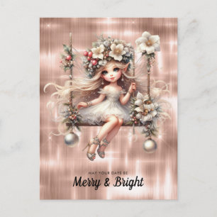 White Christmas Fairy Merry And Bright Holiday Postcard