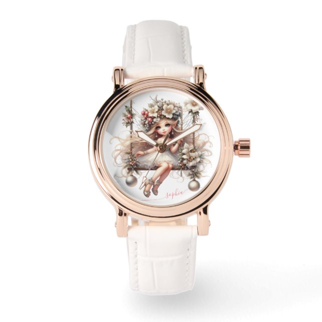White Christmas Fairy Rose Gold Women’s Watch (Front)