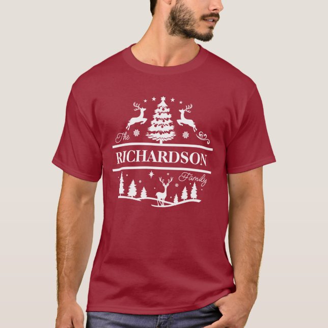 White Christmas Family Name | Custom Name Monogram T-Shirt (Front)