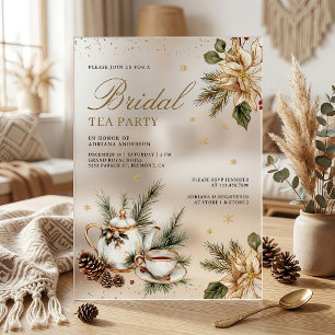 White Christmas Floral Tea Party Bridal Shower Acrylic Invitations