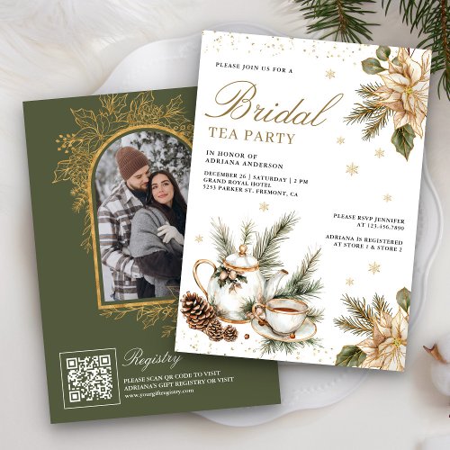 White Christmas Floral Tea Party Bridal Shower Invitation