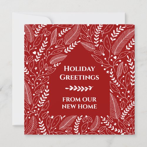 White Christmas Florals on Holiday Red New Home Announcement