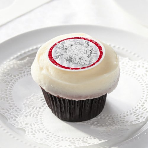 White Christmas Flower Faded Stripe Edible Frosting Rounds