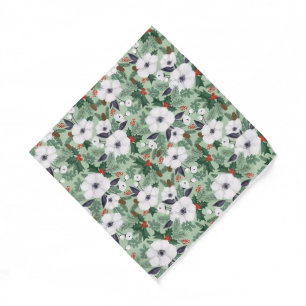 White Christmas flowers and red berries pattern Bandana