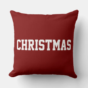 White CHRISTMAS Fun Text On Festive Vintage Red Throw Pillow