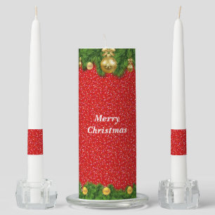 White Christmas Garland on Glittering Red Unity Candle Set