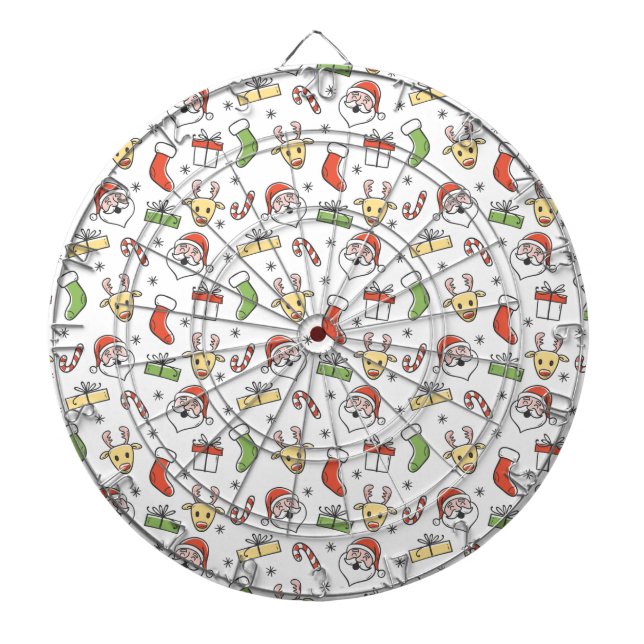 White Christmas Happy Santa and Reindeer Pattern Dart Board (Front)