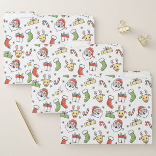 White Christmas Happy Santa and Reindeer Pattern File Folder