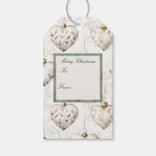 White Christmas Heart Ornaments Green To From Gift Tags
