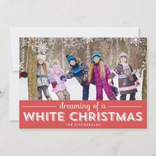 White Christmas Holiday Photo Card - Red