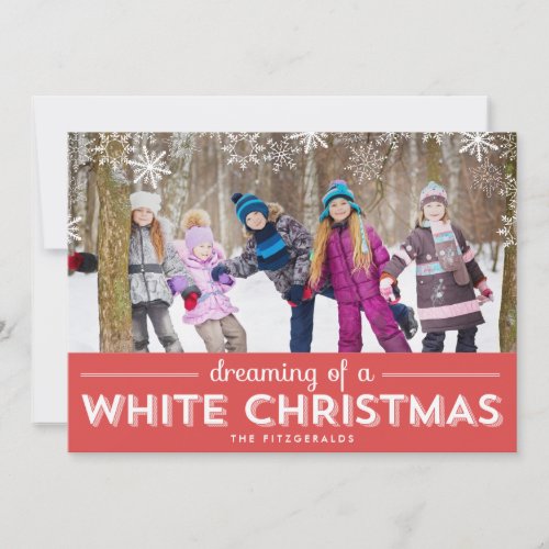 White Christmas Holiday Photo Card - Red