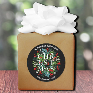 White CHRISTMAS Holly Berries Homemade Classic Round Sticker
