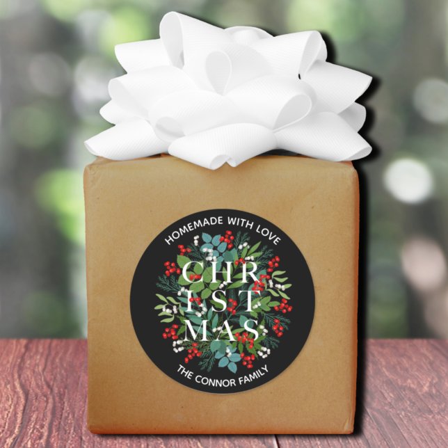 White CHRISTMAS Holly Berries Homemade Classic Round Sticker (Creator Uploaded)