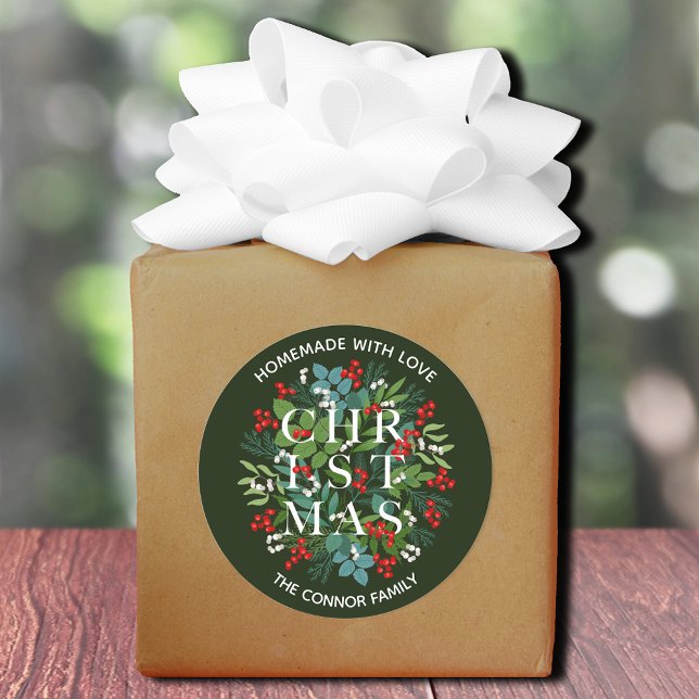 White CHRISTMAS Holly Berries Homemade Classic Round Sticker (Creator Uploaded)